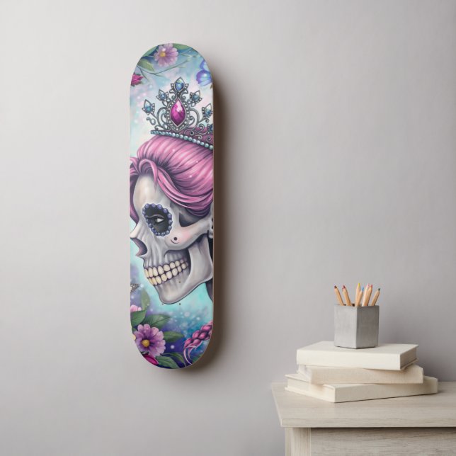 Pretty Princess Skull Skateboard (Art mural)