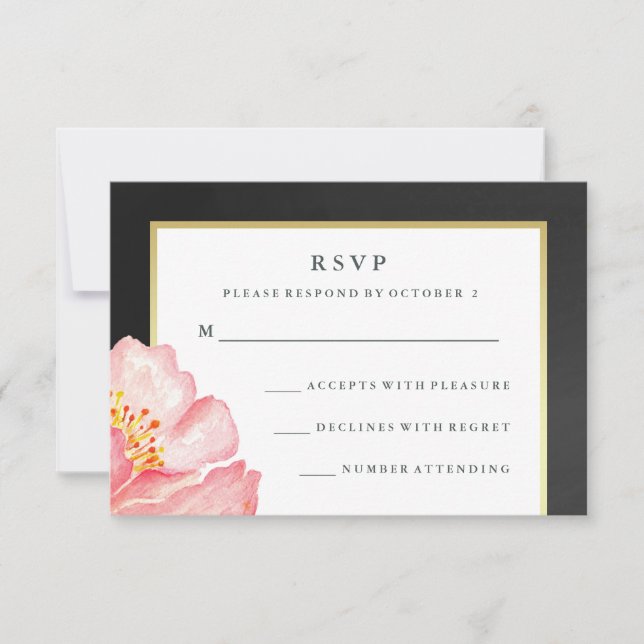 Pretty rose Aquarelle Peony et Chalkboard RSVP (Devant)