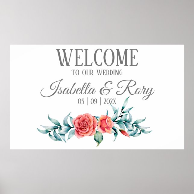 Pretty Roses & Eucalyptus Bouquet Wedding Poster (Devant)