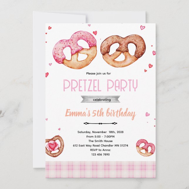 Pretzel party theme invitation (Devant)