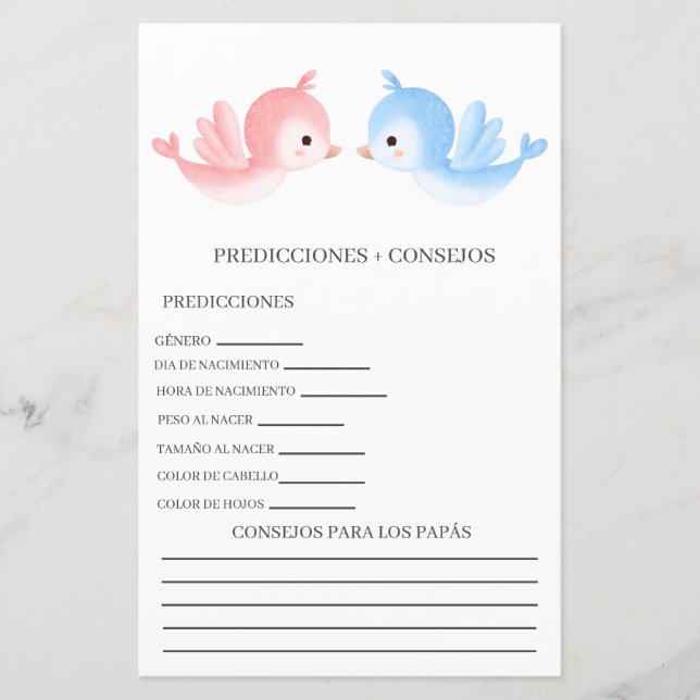 Prévisions de baby shower en espagnol (Devant)