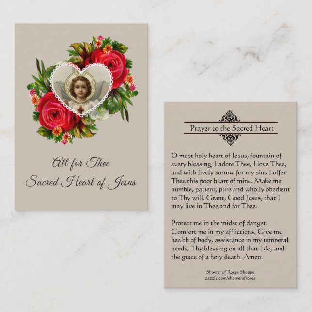 Prière au coeur sacré de la carte sainte de Jésus (Devant / Derrière)