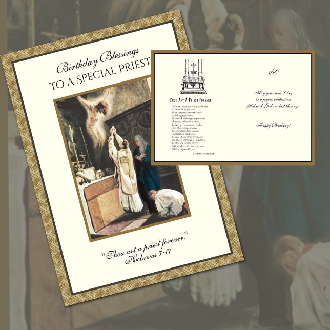 Prière d'anniversaire d'un prêtre catholique serva (Catholic Priest Birthday Greeting Card with the Sacrifice of the Holy Mass & Virgin Mary)