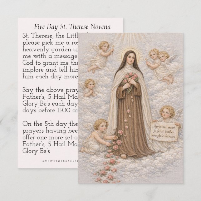 Prière de neuvaine de 5 jours à Ste Thérèse cathol (Devant / Derrière)