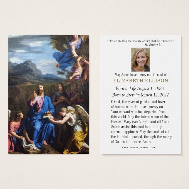 Prière funéraire chrétienne Jésus avec carte d'ang (Devant & derrière)