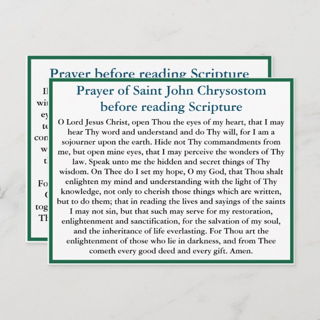 Prière orthodoxe avant lecture de la carte d'écrit (Devant / Derrière)