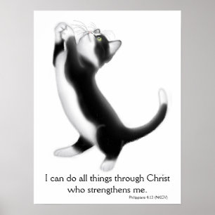 Prière Tuxedo Kitten Philippians 4:13 Poster