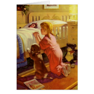 Prières du coucher, Fille avec chiot, Religion vin