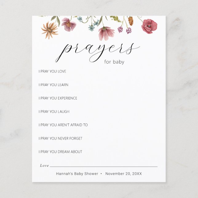 Prières fleurs sauvages en fleurs pour bébé (Devant)