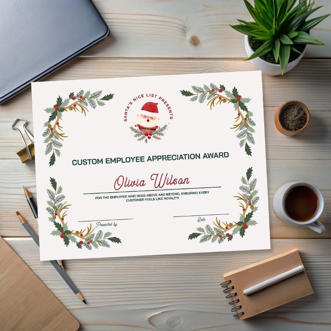 Prime aux employés de vacances d'affaires customis (Customized Business Holiday Employee Award)
