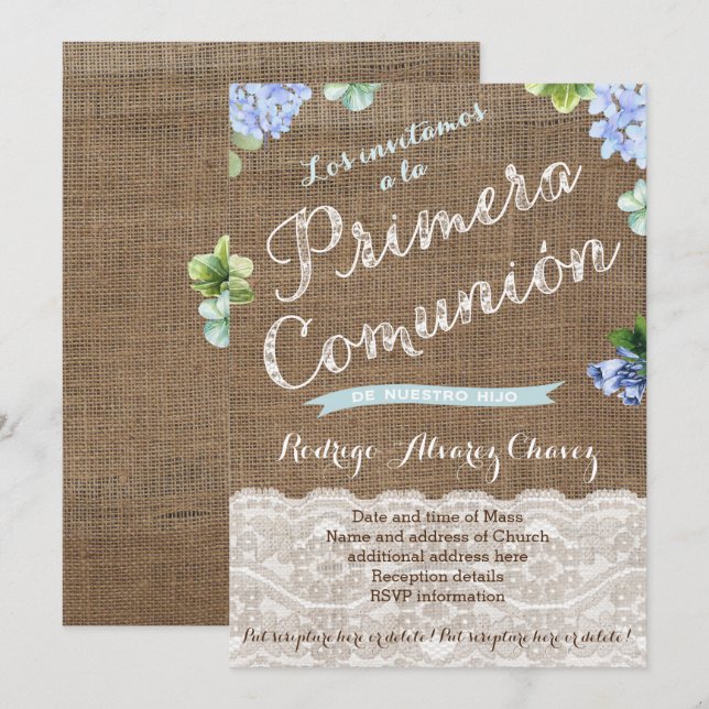 Primera Comunión, 1ère communion Invitations latin (Devant / Derrière)