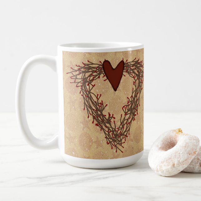 Primitive Pip Berry Heart Wreath Mug (Avec donut)