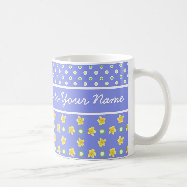 Primroses Café Mug : Personnaliser : Pois bleus (Droite)