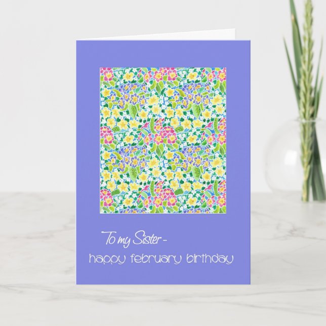 Primroses Février Carte d'anniversaire pour une so (Devant)
