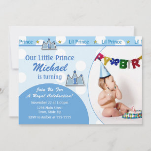 Prince 1er Anniversaire Invitation 5x7 Carte photo