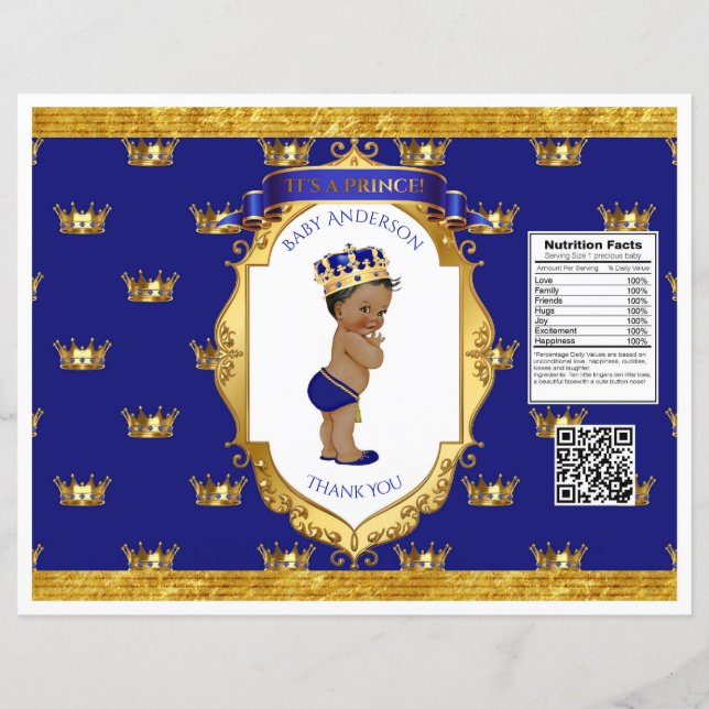Prince Afro-Américain Sac à Chips Bleu Royal Or (Devant)