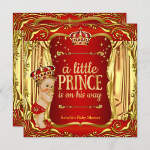 Prince Baby shower Red Gold Boy Blonde Invitation