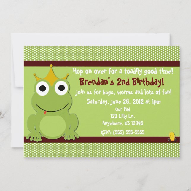 Prince Boys Birthday Invitation de grenouille (Devant)