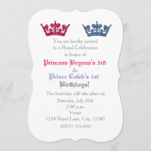 Prince et princesse Crowns Twins Party Invitation