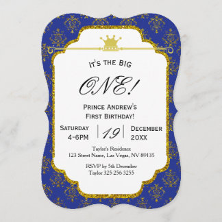 Prince First Birthday Invitation d'or de bleu