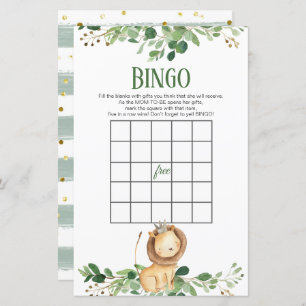 Prince Lion Green Baby shower Jeux de Bingo