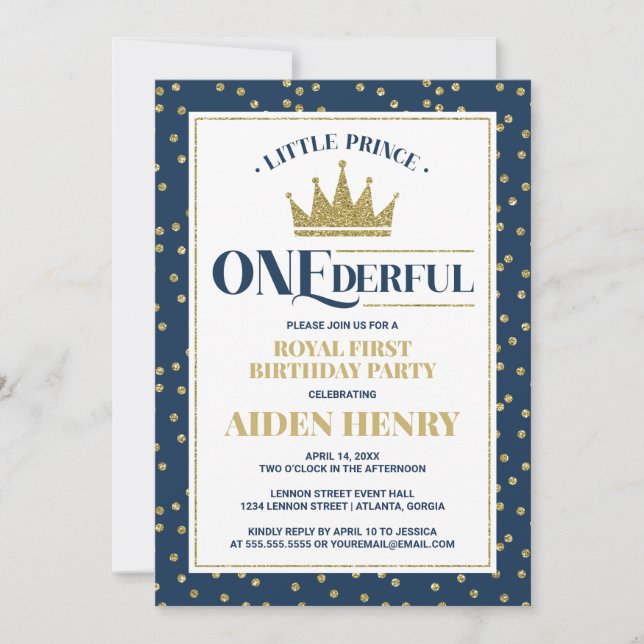 Prince ONEderful First Birthday Party Invitation (Devant)