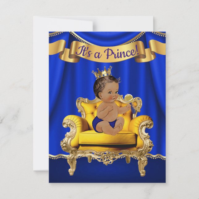 Prince Royal Blue Gold Baby Shower Invitations (Devant)