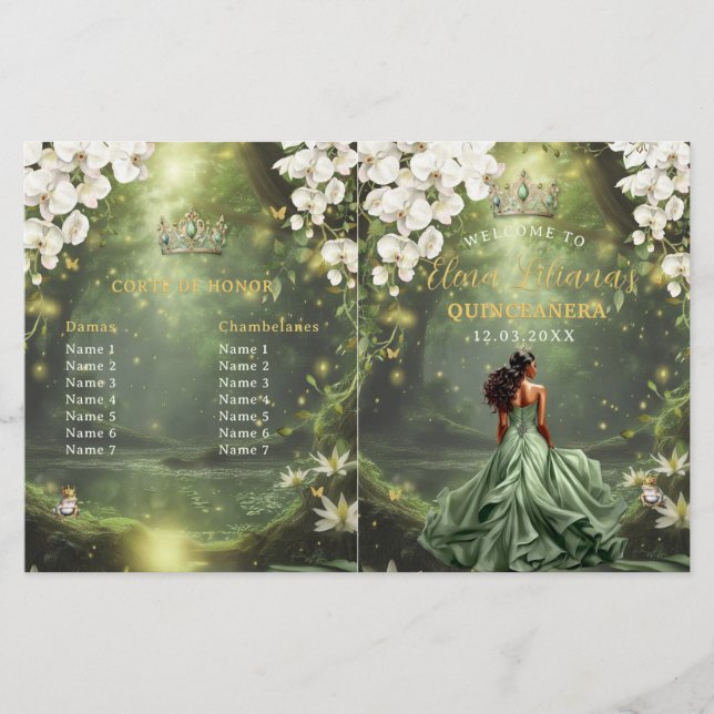 Princess and Frog Sage Green Quinceanera Program (Devant)