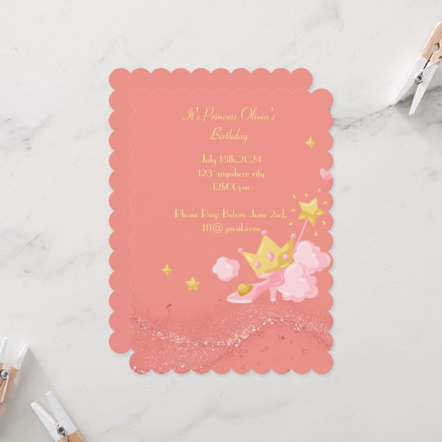 PRINCESS ANNIVERSAIRE INVITATION (Devant/Arrière en situation)