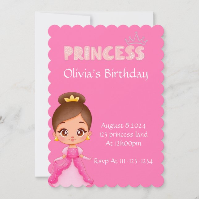 PRINCESS ANNIVERSAIRE PARTI INVITATION POUR LES FI (Devant)