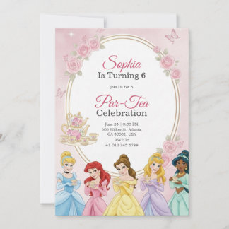 Princess birthday invitation in pastel themed 