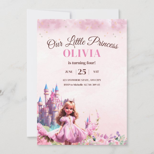 Princess Birthday Invitation Princess Castle Magie (Devant)