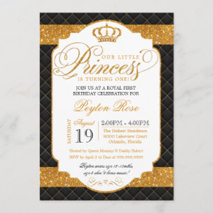 Princess Black & Gold Luxe Invitation d'anniversai