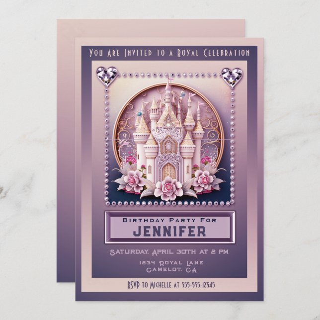 Princess Castle Anniversaire Fête Invitation (Devant / Derrière)