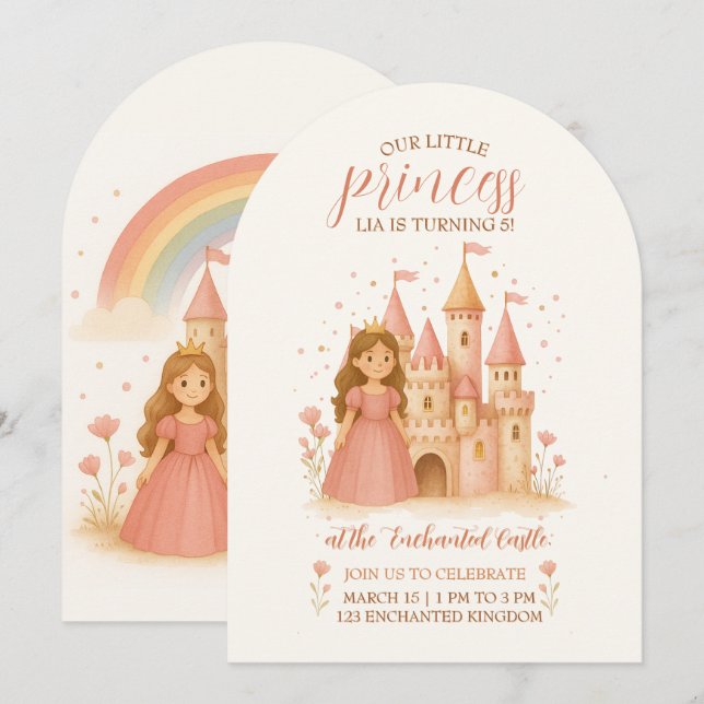 Princess Castle Birthday Invitation  (Devant / Derrière)