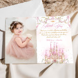Princess Castle Girl Birthday Photo Carte de remer<br><div class="desc">Princess Castle Girl Birthday Photo Carte de remerciements</div>
