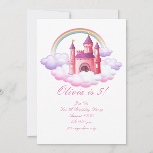 PRINCESS CHÂTEAU COLORÉ ANNIVERSAIRE INVITATION (Devant)