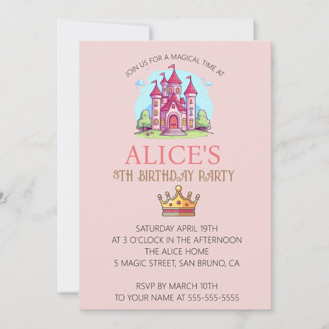 Princess Crown Castle Invitation Anniversaire (Devant)