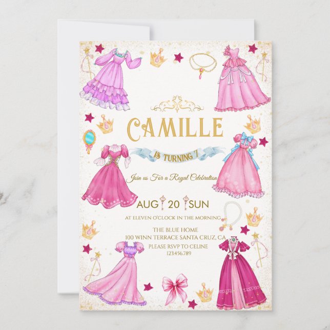  princess dress  Girl birthday Party Invitation (Devant)