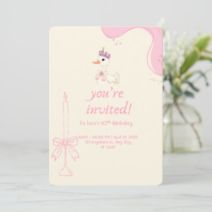 Princess Duck Cute rose Invitation de fête d'anniv