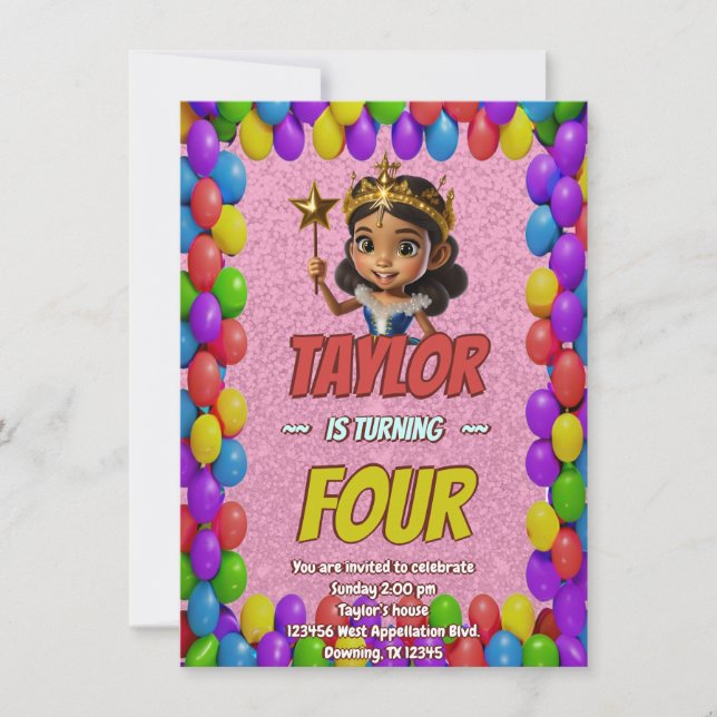 Princess Fairytale Royal Joli Invitation d'anniver (Devant)