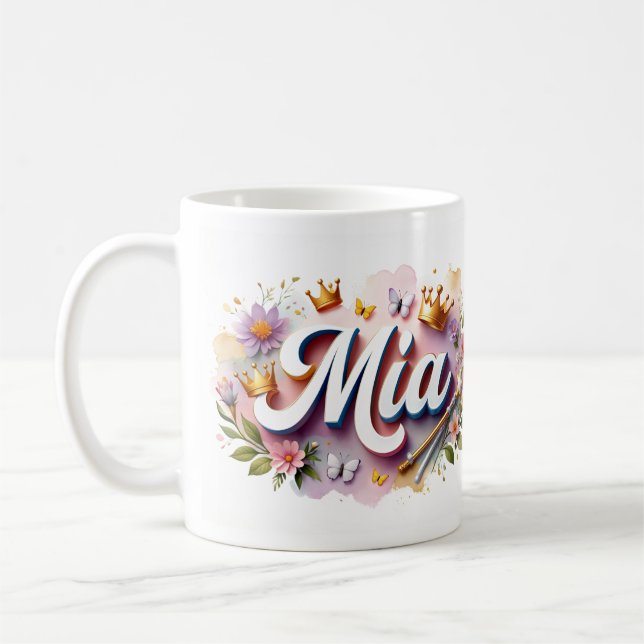 Princess Floral Custom Mug – Personalized Name Mia (Gauche)