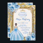 Princess Gold et Rose bleu Quinceanera Invitation<br><div class="desc">Princesse Gold et Rose bleu Quinceanera InvitationMis Quince Anos,  15e anniversaire, </div>