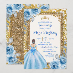 Princess Gold et Rose bleu Quinceanera Invitation
