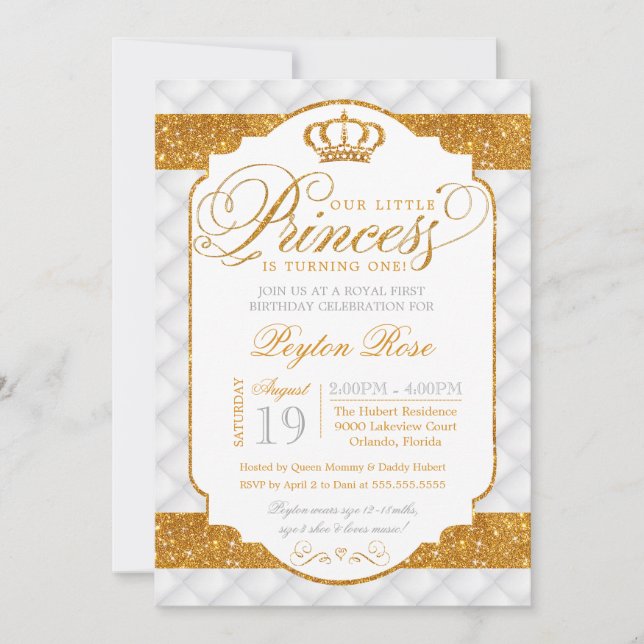 Princess Luxury White Gold Invitation Anniversaire (Devant)