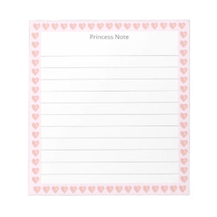 Princess Note & Coeurs roses sur Bloc-notes Lined