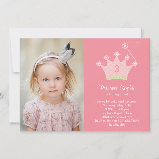 Princess Party Photo Invitation d'anniversaire (Devant)