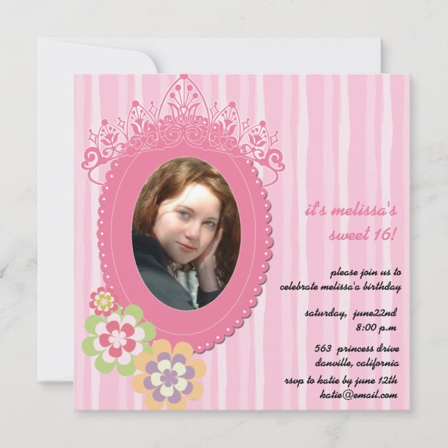 Princess party - sucrée 16 invitations d'anniversa (Devant)