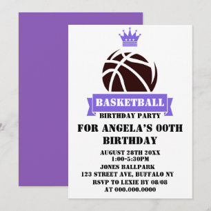 Princess Purple Basketball Anniversaire Invitation