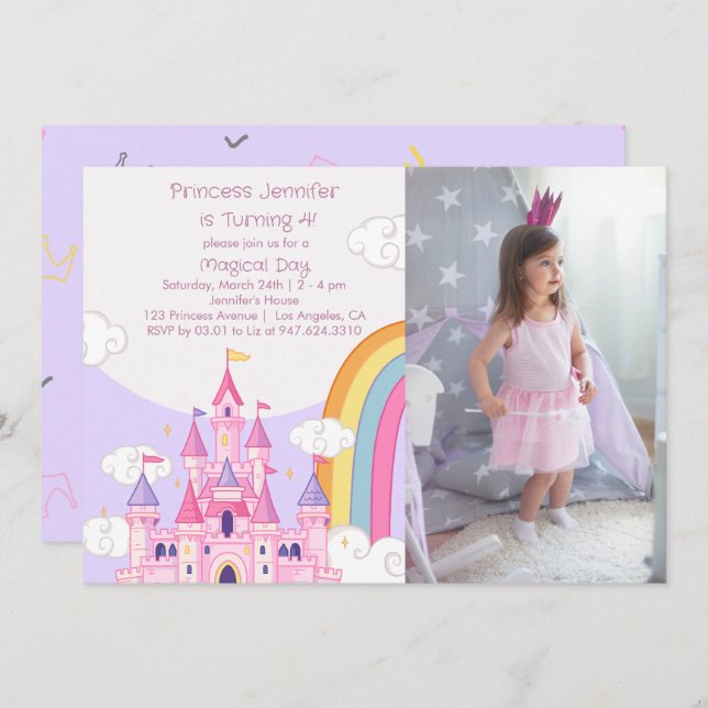 Princess Royal Castle Anniversaire Fête Invitation (Devant / Derrière)